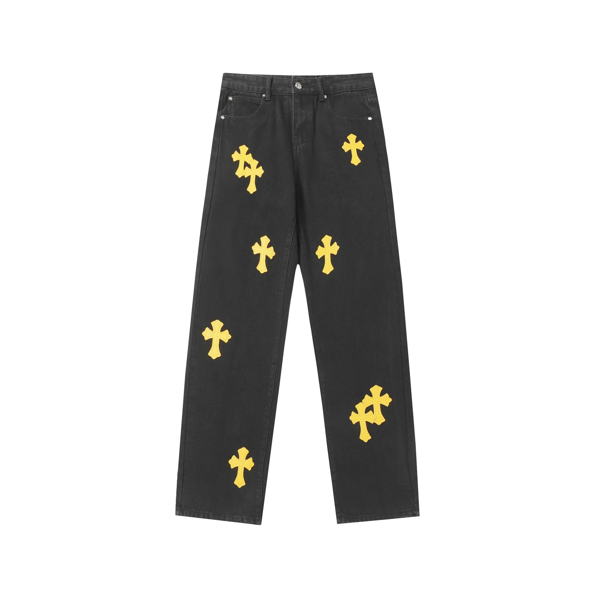 KE982 P230 The only correct leather label version on the market Chrome Hearts CH Miami limited yellow leather jeans Top ceiling quality 100% correct version The correct version is here!  Believe me this must be the best quality you will ever come across! ! Excellent value for money! !  Styles with different washes and textures are very friendly to people with thin legs and thick legs. The straight version is very flattering to the shape of the legs. The moderate length is timeless and easy to match. It is the basis of various styles and a must-have in the wardrobe! ! Add a little stacking to make the atmosphere easy to control. The fabric is stiff but the upper body is soft without losing texture. The sides and cuffs of some styles have a bone-wash effect. It’s really hard not to love it!  ✅Correctly customize the Croxin metal leather label on the back panel. It is definitely not sold directly with the cross on the finished jeans. 1:1 copying strives for excellence and the details are perfectly grasped. ✅The cross leather label is clear and smooth. Exquisite turning top craftsmanship. ✅Buttons, zippers and hardware are all customized versions of the Croxin LOGO. ✅High-cost washing process. Size: 28 30 32 34 36
